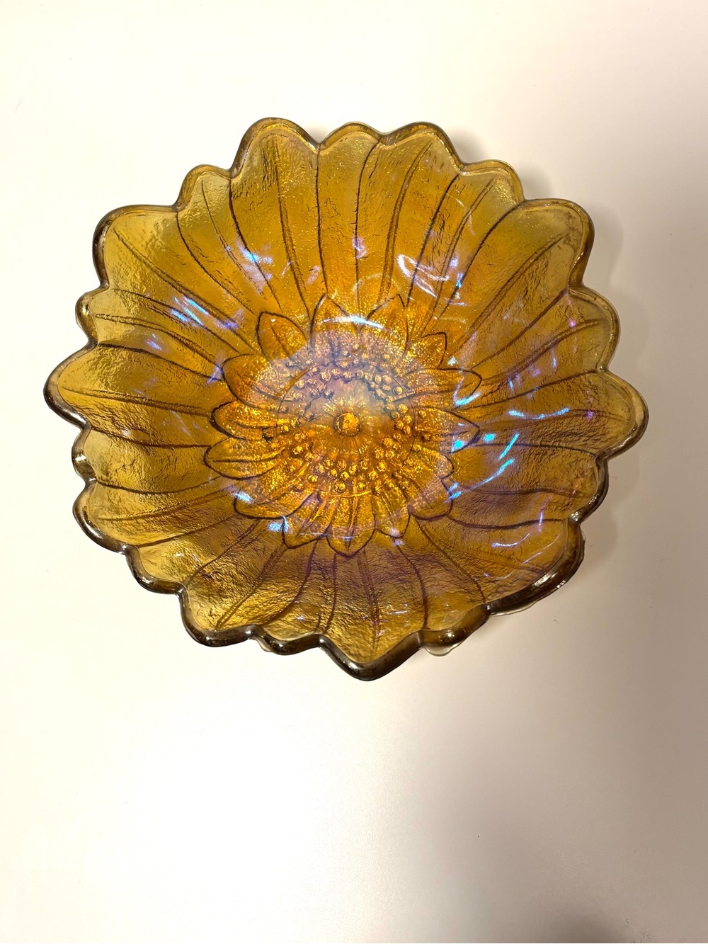 Vintage Indiana Glass Marigold Amber Carnival Glass Sunflower Decorative Bowl